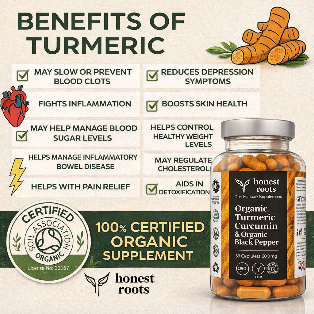 Honest roots Benefits of turmeric with black pepper 